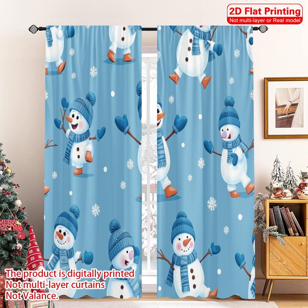 

2pcs 2D flat printing Christmas Curtains Cute Snowmen Winter Mittens Polyester Without Electricity Birthday Party for Holiday 52.50×116.00 CM 2pcs