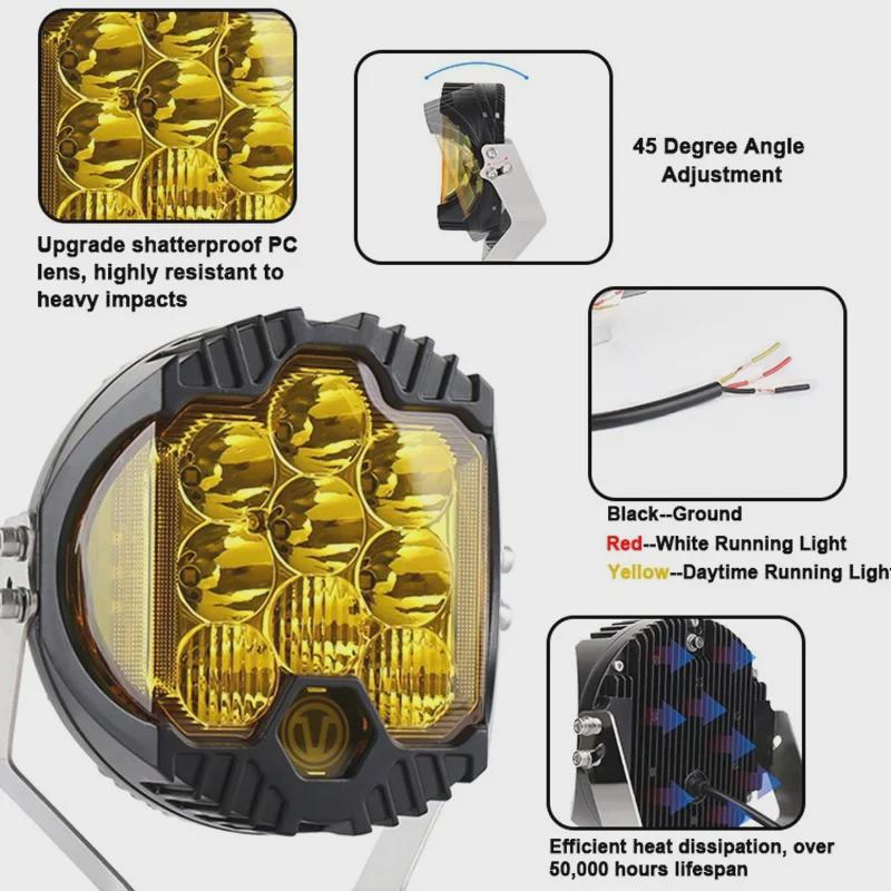 90W 7.6" LED Off-Road Spotlight for Wrangler - Front Bumper, Roof, Work, and Fog Light