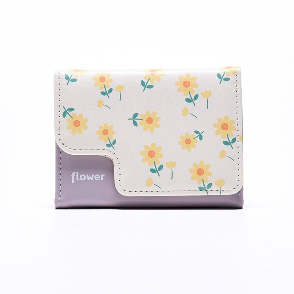 

PU Flower Print Card Wallet Soft Floral Clutch Wallet Korean Style Card Holder Ladies фіолетовий