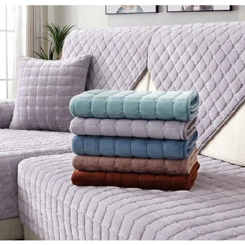 Gruba flanelowa poduszka na sofę, uniwersalny jednolity kolor, pluszowa, antypoślizgowa, do salonu, ciepła, oddychająca, narzuta na sofę