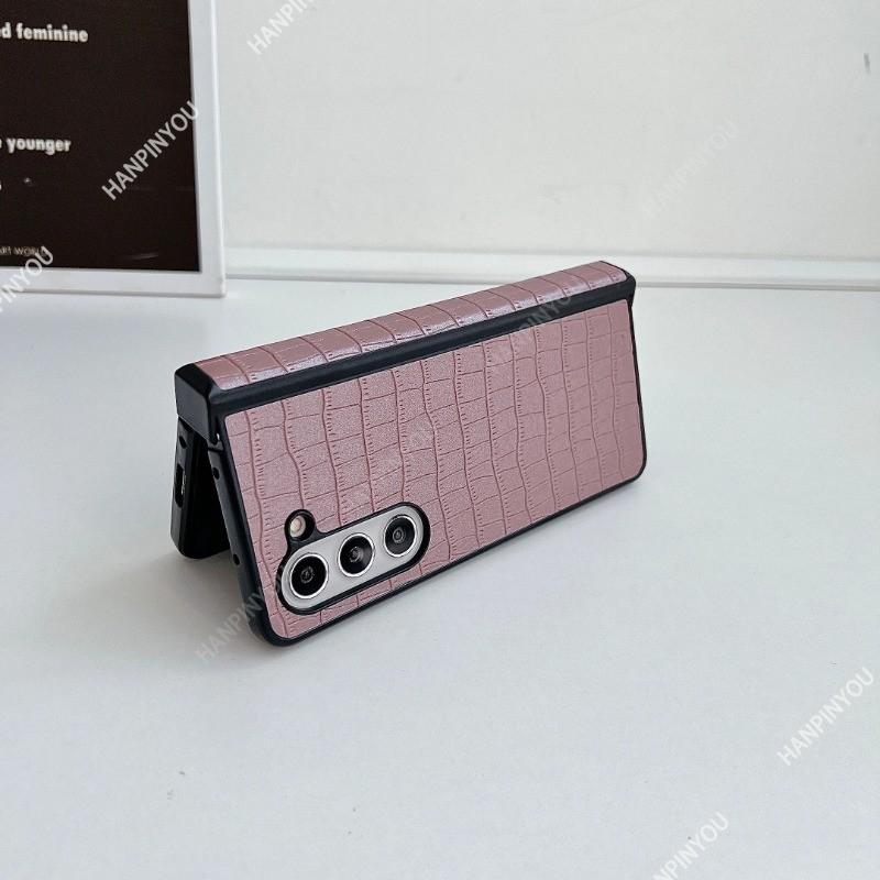 Leather Crocodile Pattern Texture Flip Case For Samsung Galaxy Z Fold6 Fold5 Fold4 Fold3 Hinge Style Back Cover Anti Drop Protector Shell