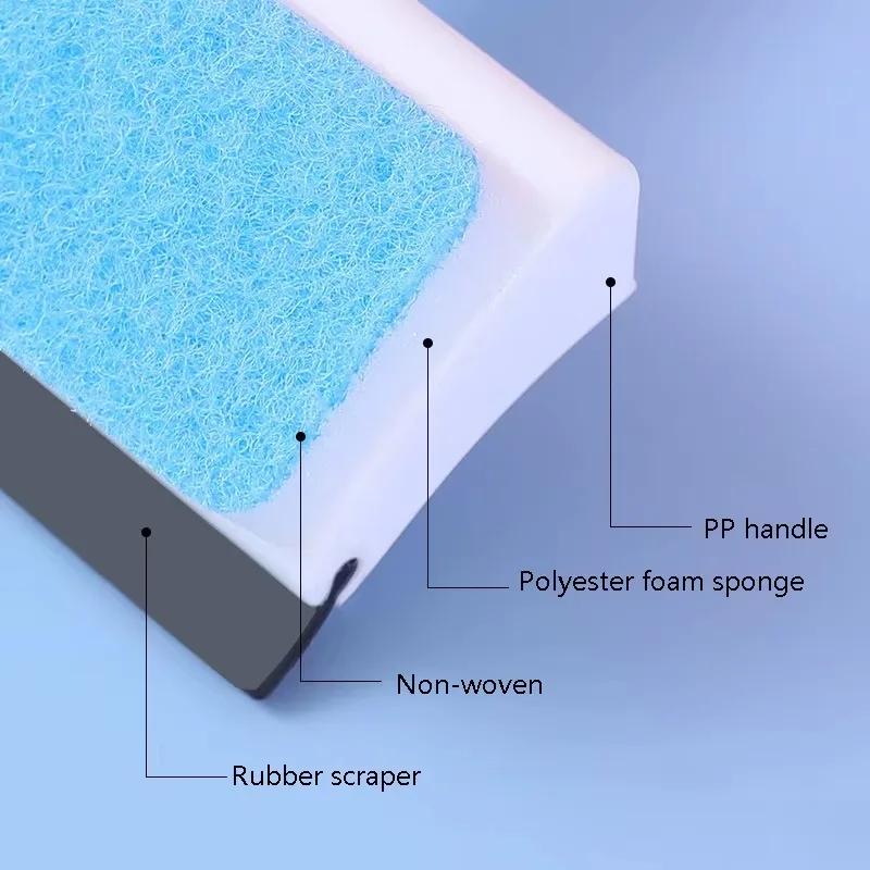 2 In 1 Double Sided Glass Cleaner Brush Sponge Squeegee for Windows Mirrors Shower Long Handle Bathroom Car Windshield Cleaning