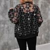 Women Sequined Mesh Patchwork Zipper Stand Collar Long Sleeve Sunscreen Jacket