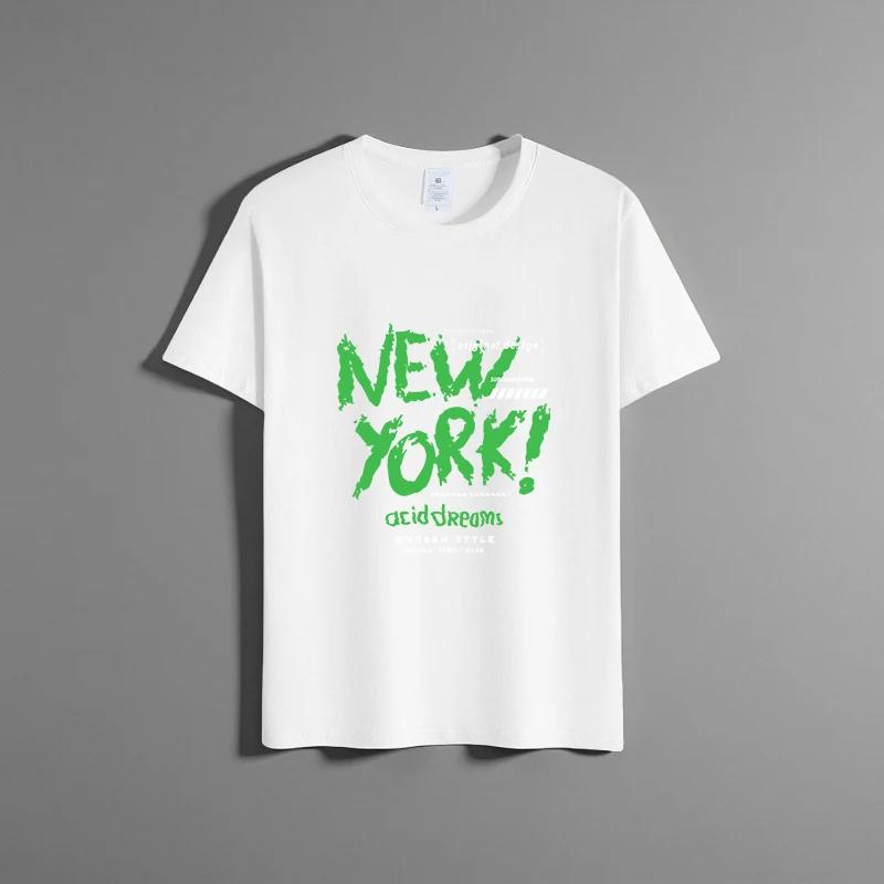 Letní nové unisex všestranné tričko z čisté bavlny módní ležérní top s kulatým výstřihem prodyšné volný střih potisk krátký rukáv