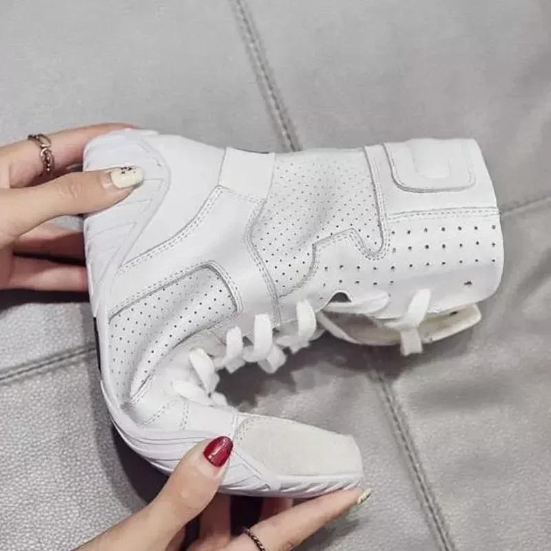 Women Genuine Leather White High Top Sneakers Spring Summer Women Casual Shoes Fashion Breathable Solid Color Flat with Shoes