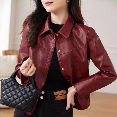 Fashion Spring Jacket for Women, Short Leather Coat, Slim-fit Motorcycle Jacket with Trendy Style and Unique Design