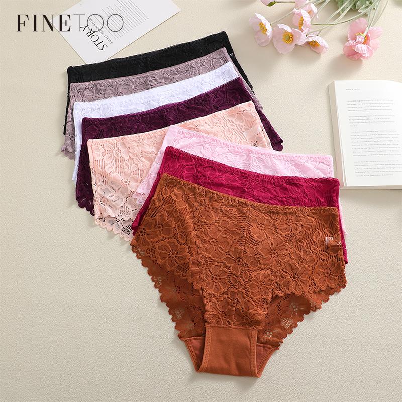 FINEOO Women Mid-Rise Lace Panties Sexy Solid Color Lace Trim Underwear Female Luxury Hollow Out Briefs Cozy Breathable Lingerie