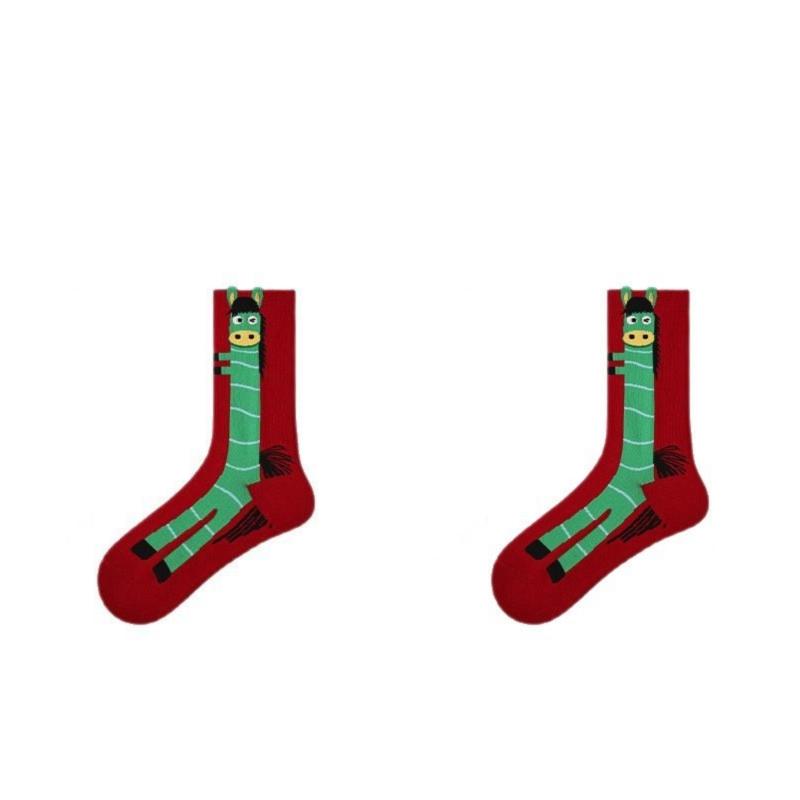 

Cartoon Fun Pony Red Socks Year Of The Horse Cotton Socks Blessing Combination Mid Length Socks Women Men Cotton Socks