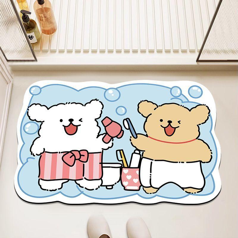 Line Puppy Diatom Mud Floor Mat Bathroom Water Absorption Quick-drying Foot Mat Bathroom Dirt-resistant and Easy To Handle Anti-slip Floor Mat