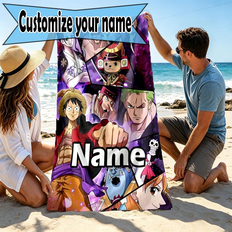 Custom Name Personalized One Piece Print Beach Towel, for Trip Camping Beach Party Home Decor, Birthday Gift for Family & Friends