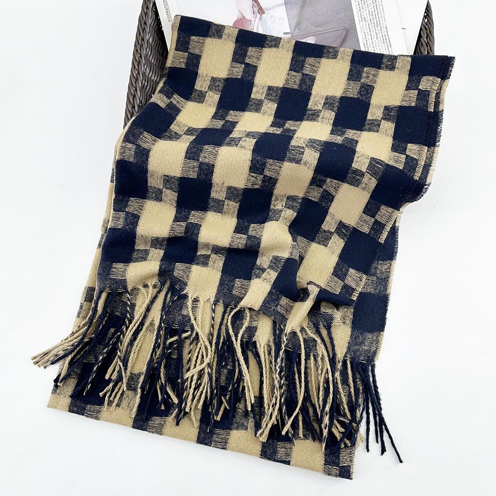 Plaid Scarf Autumn and Winter Women's High End Korean Style Winter Warm Scarf Thickened Imitation Cashmere Shawl