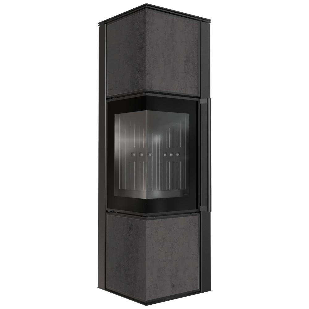 Wood Burning Steel Stove KRATKI TORA/M 8 kW Ø 150 Quartz Sinter NATURALI PIETRA DI SAVOIA ANTRANCITE BOCCIARDATA Black Thermotec