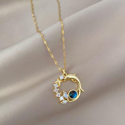 Yousheng Dolphin Star Necklace Cubic Zirconia Sky Planet Pendant Necklace Ocean Animal Theme Clavicle Chain Jewelry Gift for Women