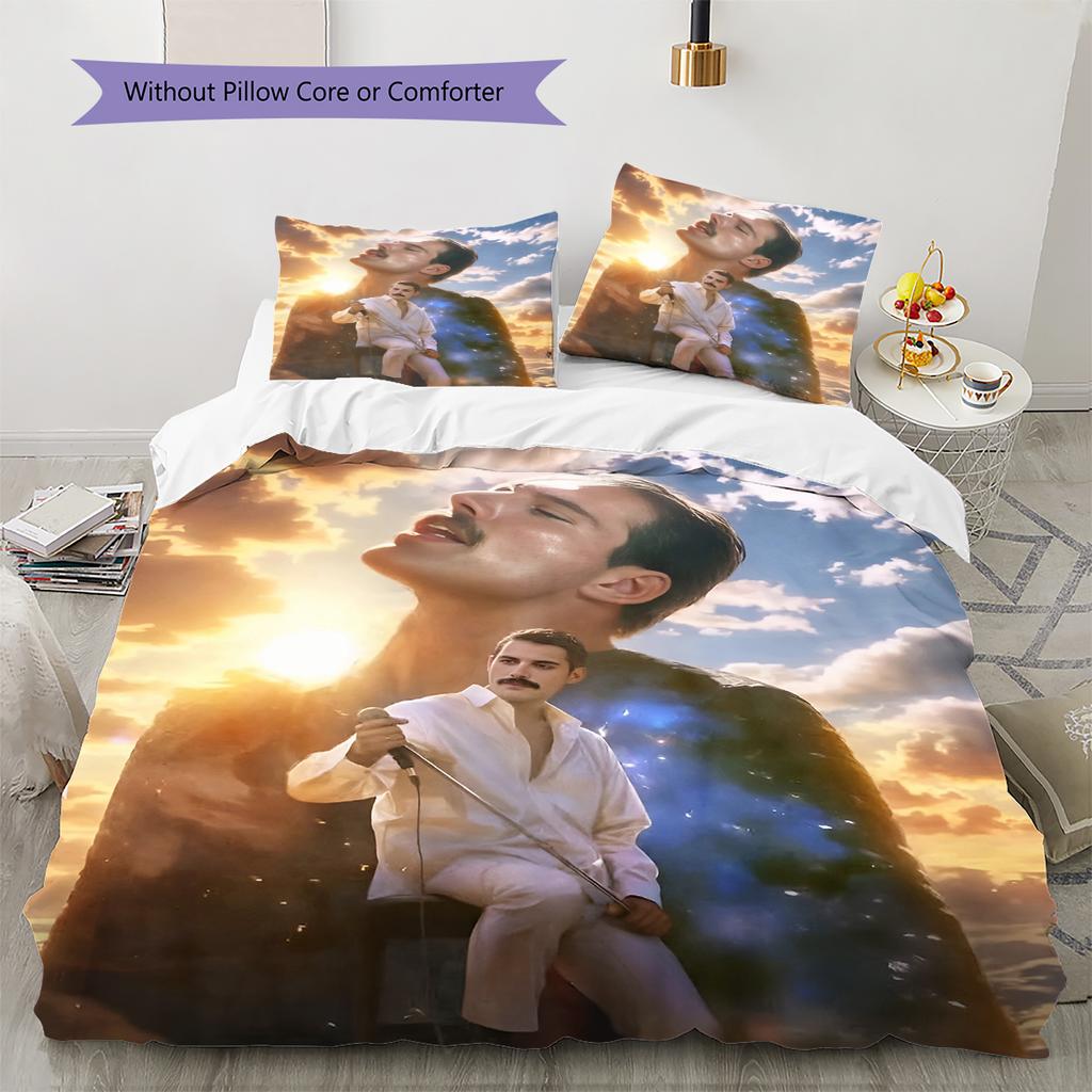 Queen Freddie Mercury Muster Bettwäsche, Steppbett Set Bettbezug Kissenbezug Zuhause Geburtstagsgeschenk (1 Bettbezug + 2 Kissenbezüge, ohne Füllung)