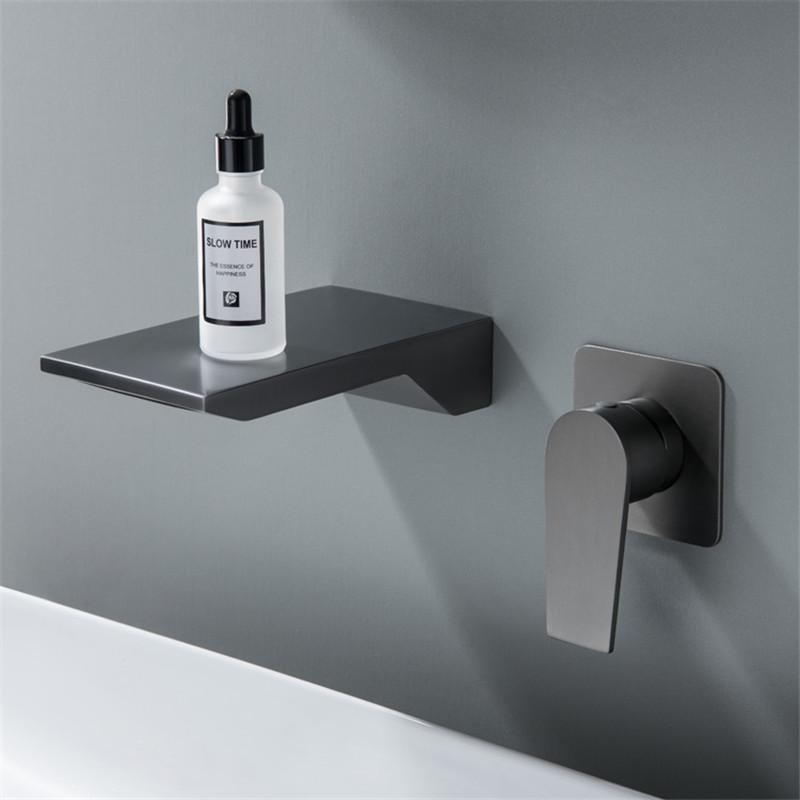 Grey Bathroom Faucet In Wall Brushed Gold Basin Faucet Black Waterfall Faucet Spout Mixer Tap Set Combination Blanoir Brass Tap