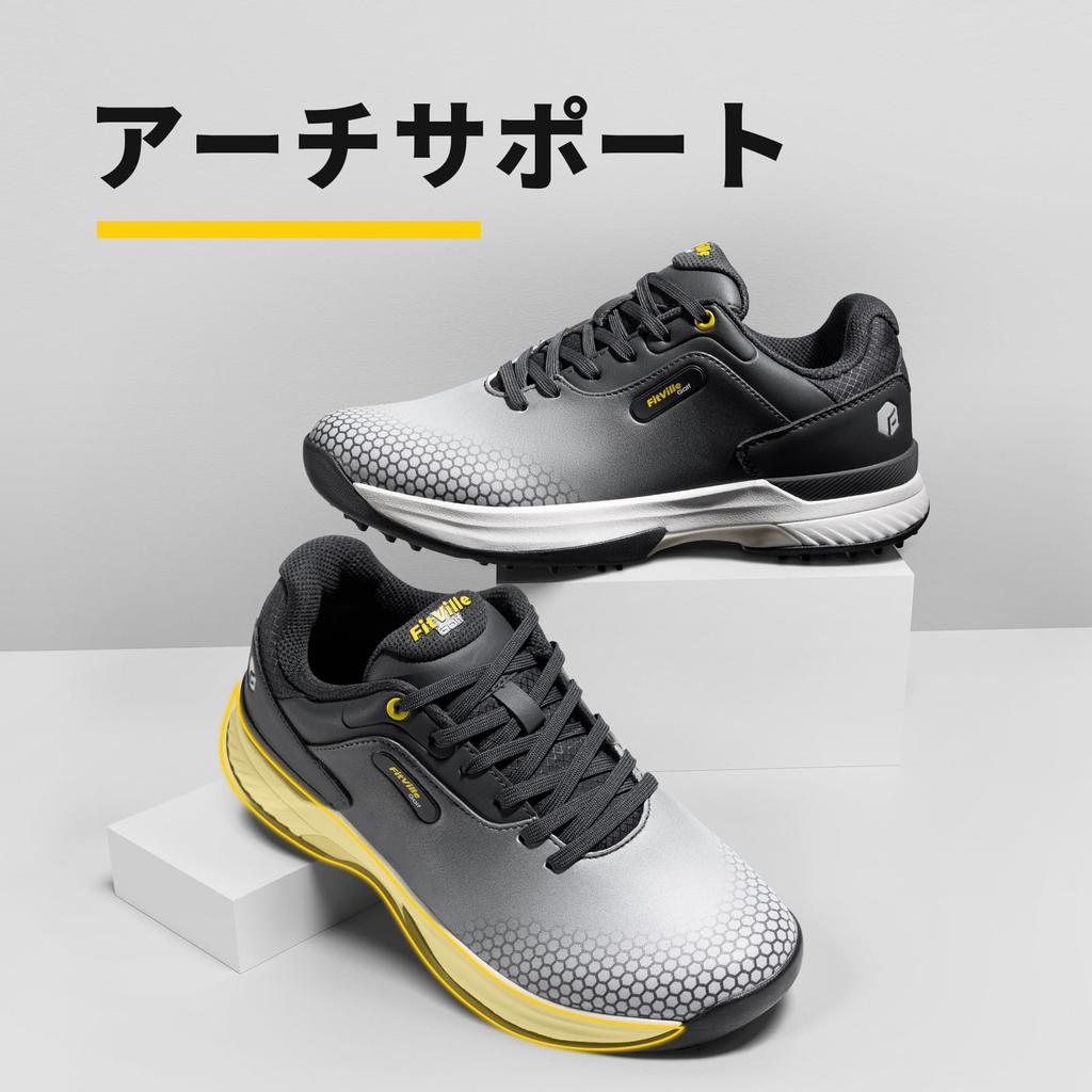 Wide Fit Golf Shoes for Men Lightweight Golf Sneakers with Spikes [FitVille] (2E/4E) -