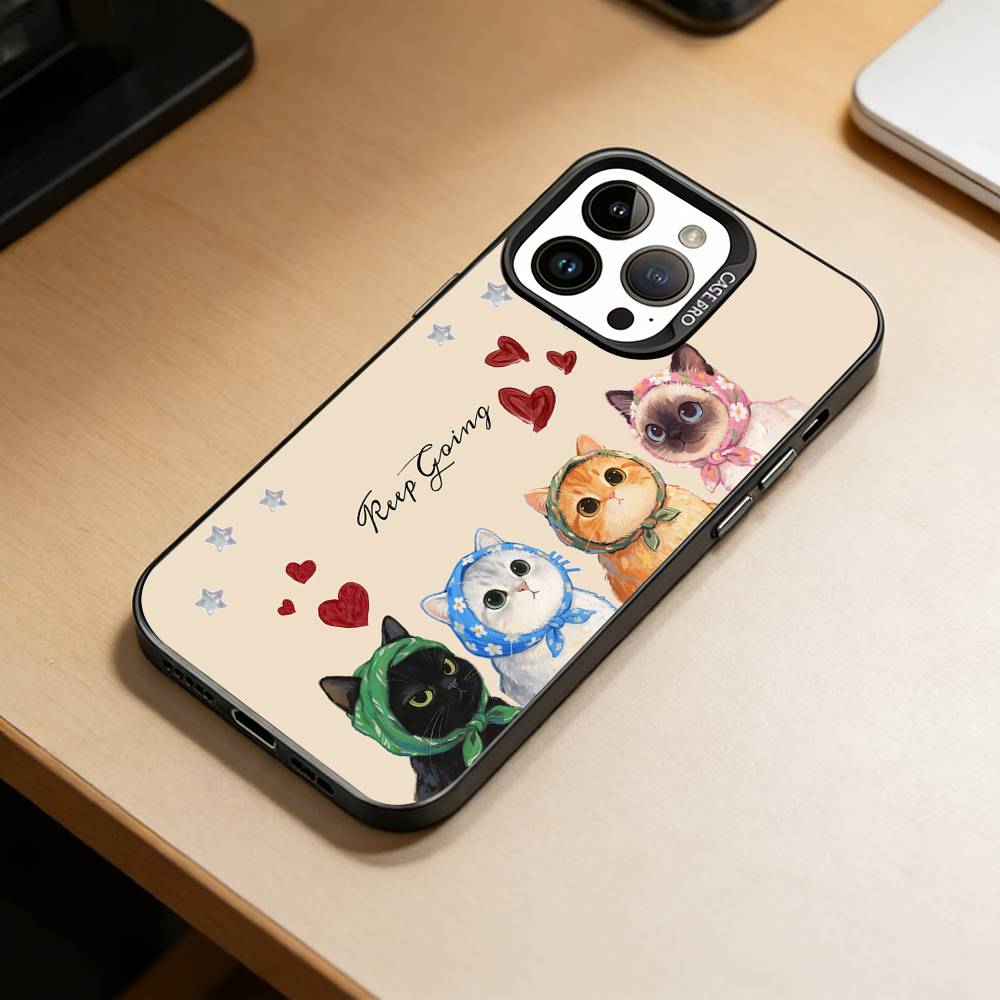 

Soft Silicone Black Cover Cat Phone Case For iPhone 17,16,15,14,13,12,11 Plus,Pro Max,XS,Colored Silver Plated Inside Cover iPhone14Pro