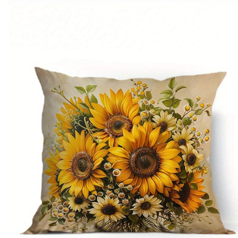 Sunflower Flower Decorative Pillowcase, Ultra-soft Polyester Pillowcase for Living Room Sofa and Car Pillowcase Decoration