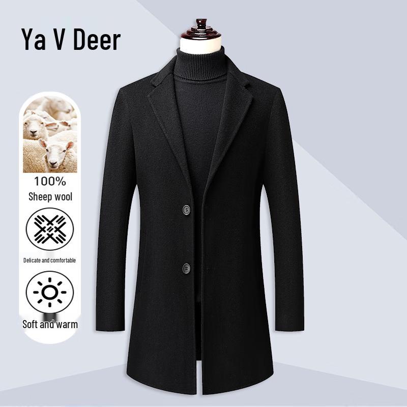 Yalu Herren 100% Merinowolle Doppelseitiger Mittellanger Mantel