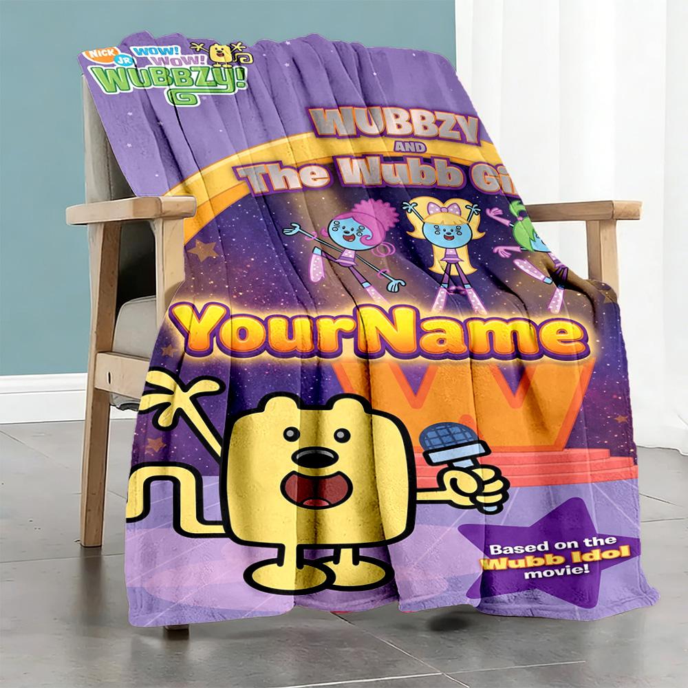 Wow! Wow! Wubbzy Personalized Text Blanket Multi-purpose Customizable Blanket Durable Comfort for Office Chair Livingroom Living Room Bed