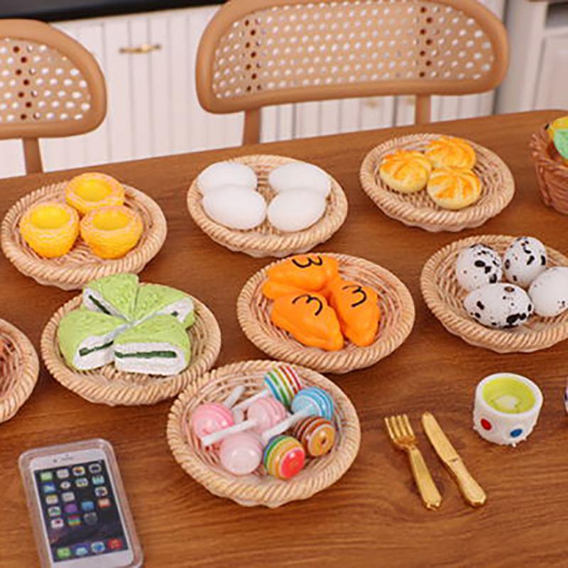 1/12 Dollhouse Mini Bread Hamburger Juice Set Simulation Kitchen Breakfast Food For Dolls House Decor Kids Pretend Play Toys