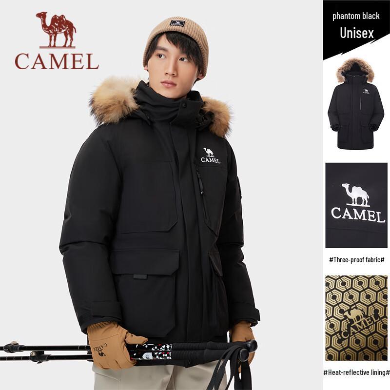 CAMEL Men's Thickened Workwear Hooded Parka Down Jacket with Fur Collar