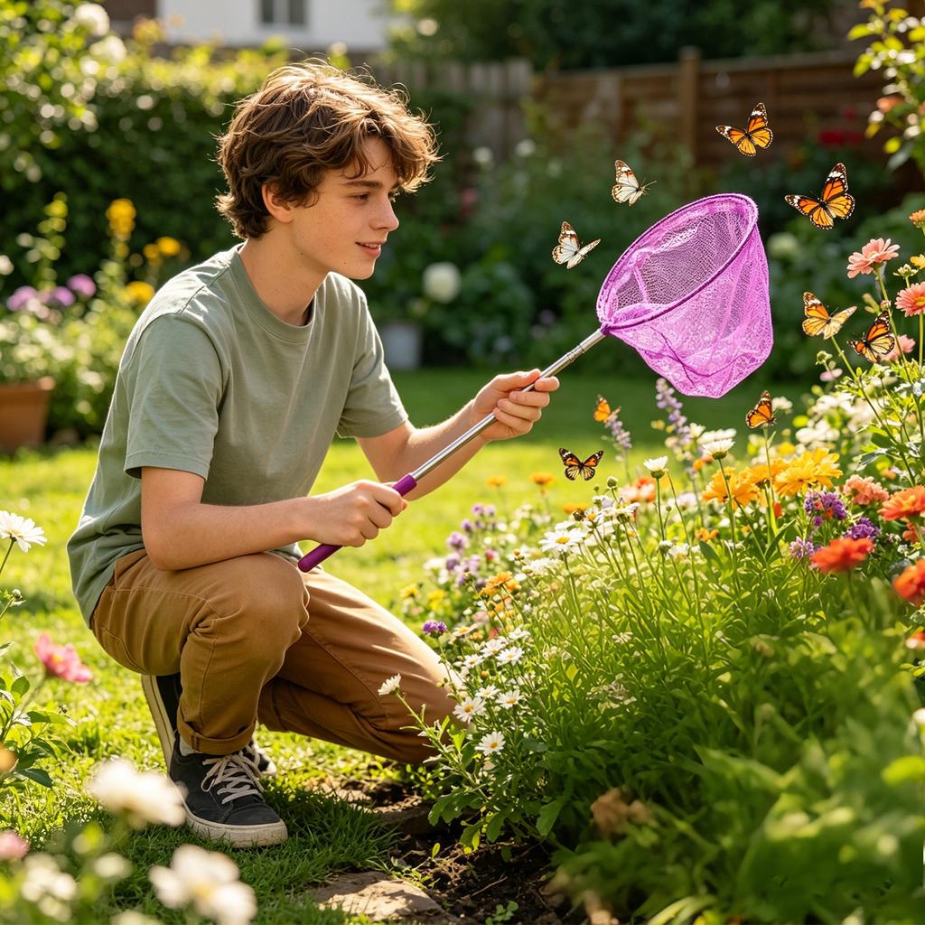 Children's Extendable Butterfly Net Lightweight Foldable Insect Catching Net with Telescopic Handle for Outdoor Exploration and Nature Activities