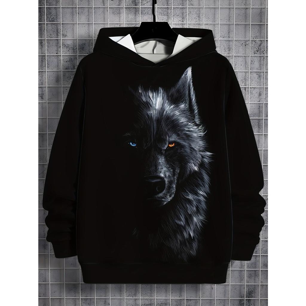 1. Casual Hoodie - Random Wolf Pattern Printed Four Seasons Comfortable, Machine Washable Regular Hoodie