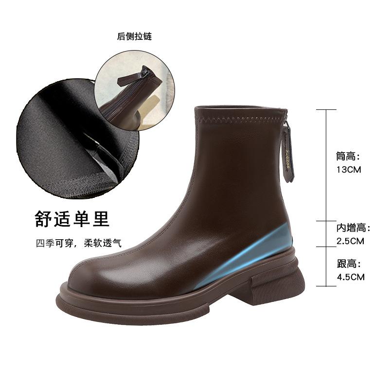2024 New Fashion Round Toe Women’s Platform Leather Booties Lace-up Booties Outdoor Casual Daily hot Boots Botas Mujer