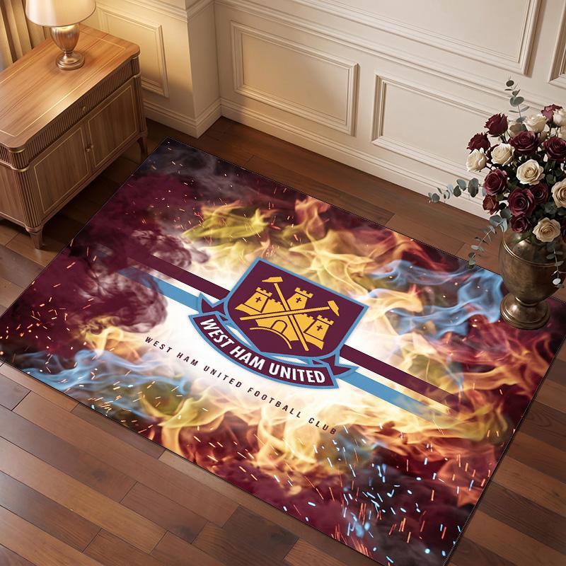 Tappeto in Velluto di Cristallo con Stampa del West Ham United Football, Comodo Assorbente d'Acqua Antiscivolo Tappeto per Pavimenti Interni