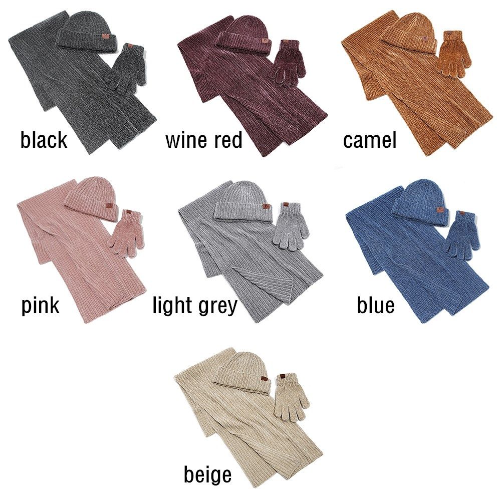 Men Women Knitted Beanie Cap Beanie Hat Ladies Hat Hat Scarf Gloves Set Warm Touchscreen Gloves