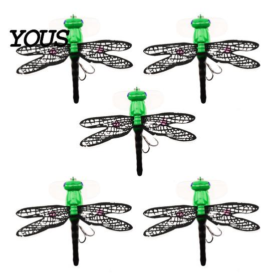 Bionic Dragonfly Lures 5Pcs 7.5cm/6.2g Fishing Lure with Hooks, Topwater Floating Hooks Bait, Realistic Insect for Bass Trout Set