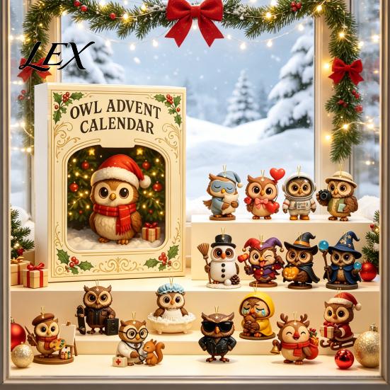 Decorative PVC Miniatures 2026 Owl/Dog Advent Calendar, 24 Days Christmas Countdown with Mini Animal Theme Surprise Figurine Ornaments, Collectible