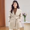 Elegant Women's Double-Faced Wool Blend Lapel Coat with Belt