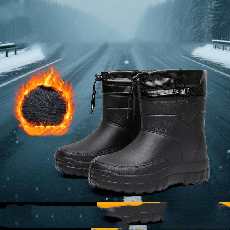 

Мужские зимние уличные плюшевые теплые ботинки-полусапоги от дождя и снега 46 чёрный