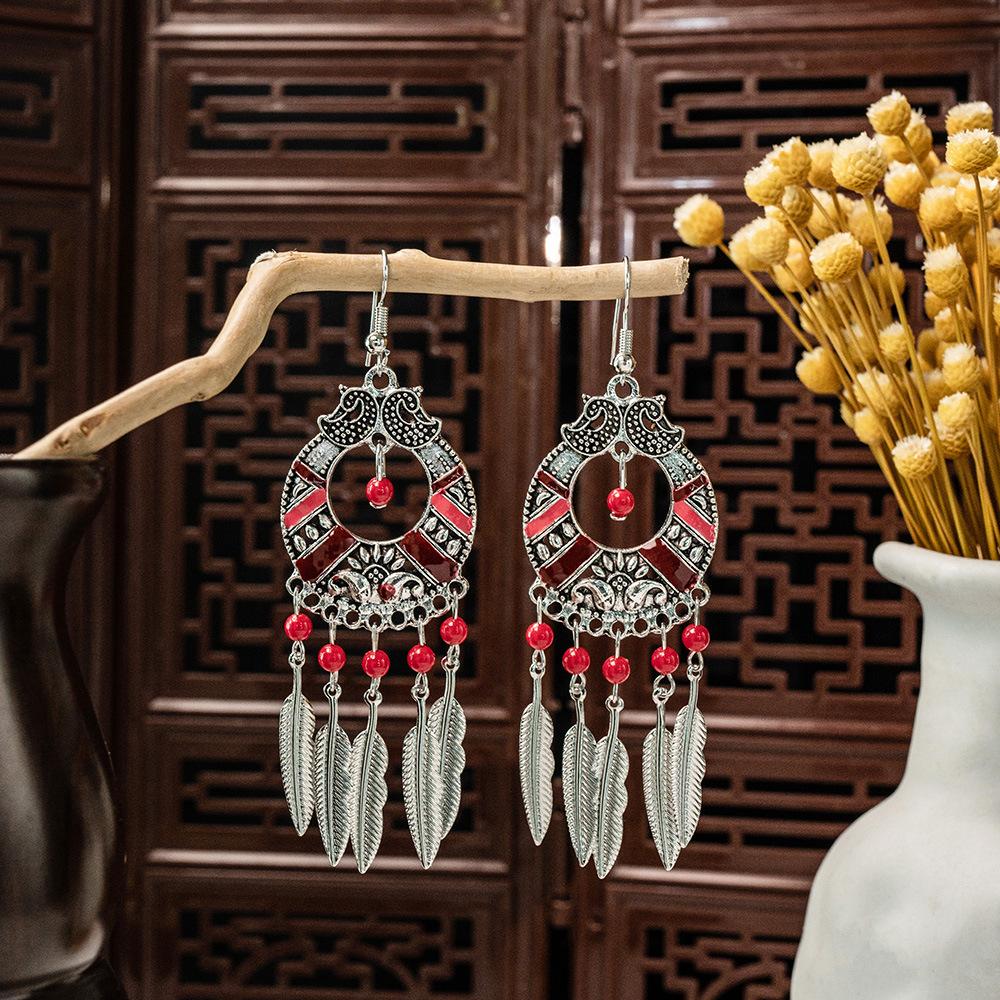 Bohemian Fringed Turquoise Earrings, Retro Minority Style Earrings, Personalized Temperament Earrings.