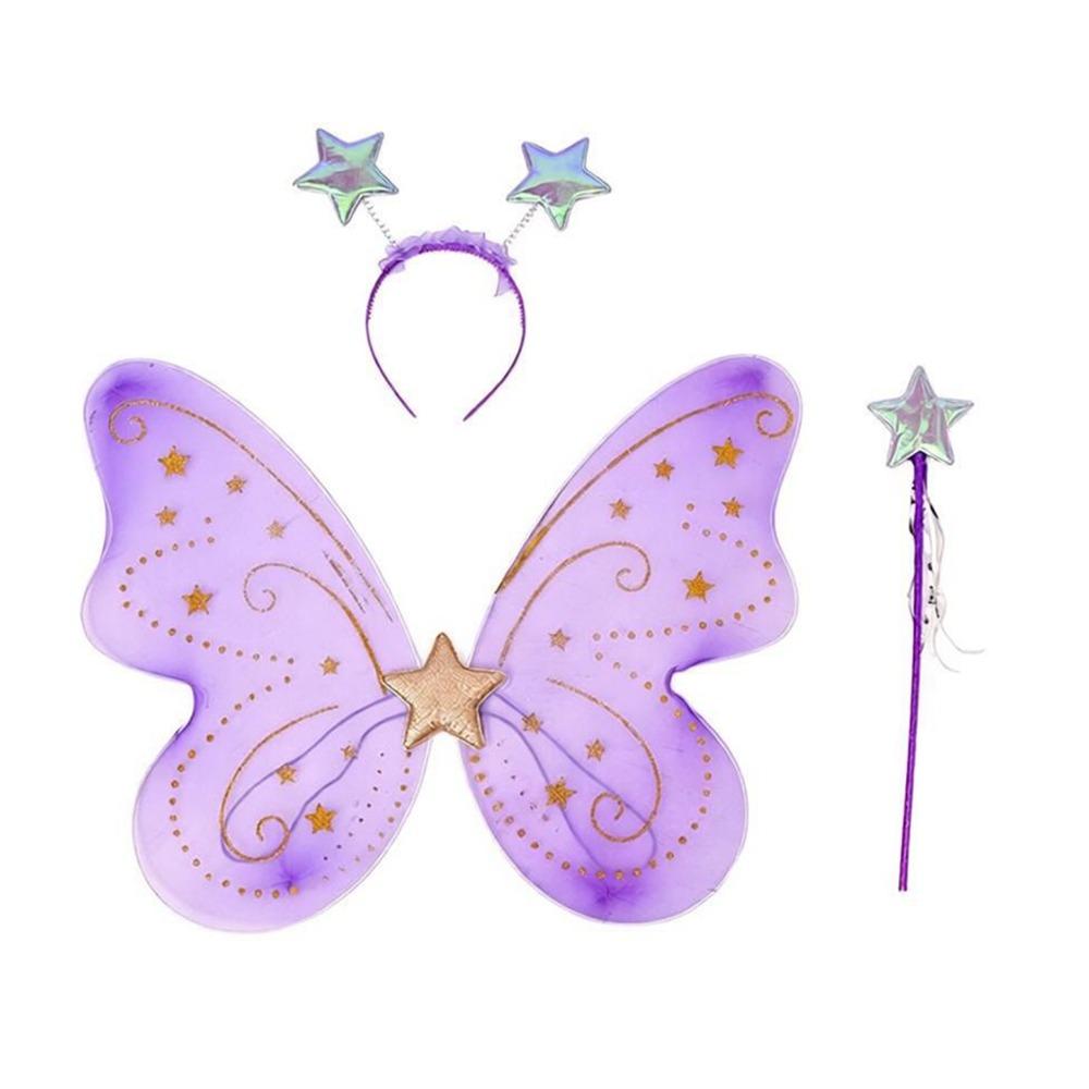 3Pcs/Set Sparkling Butterfly Wings Fairy Wand Princess Hair Hoop Fancy Dress Colorful Butterfly Costume Wings