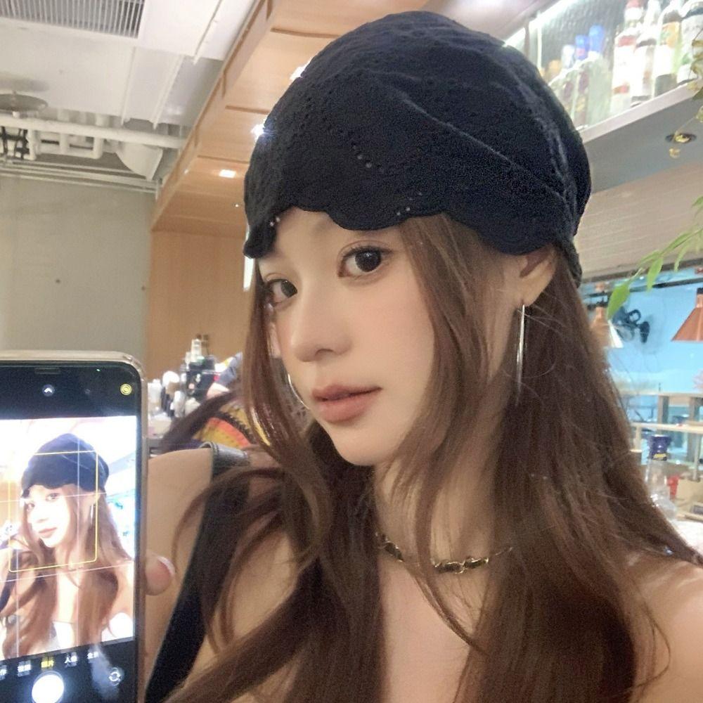 Y2k Beanies Hat Breathable Skullcap Casual Embroidered Lace Hat  Girls