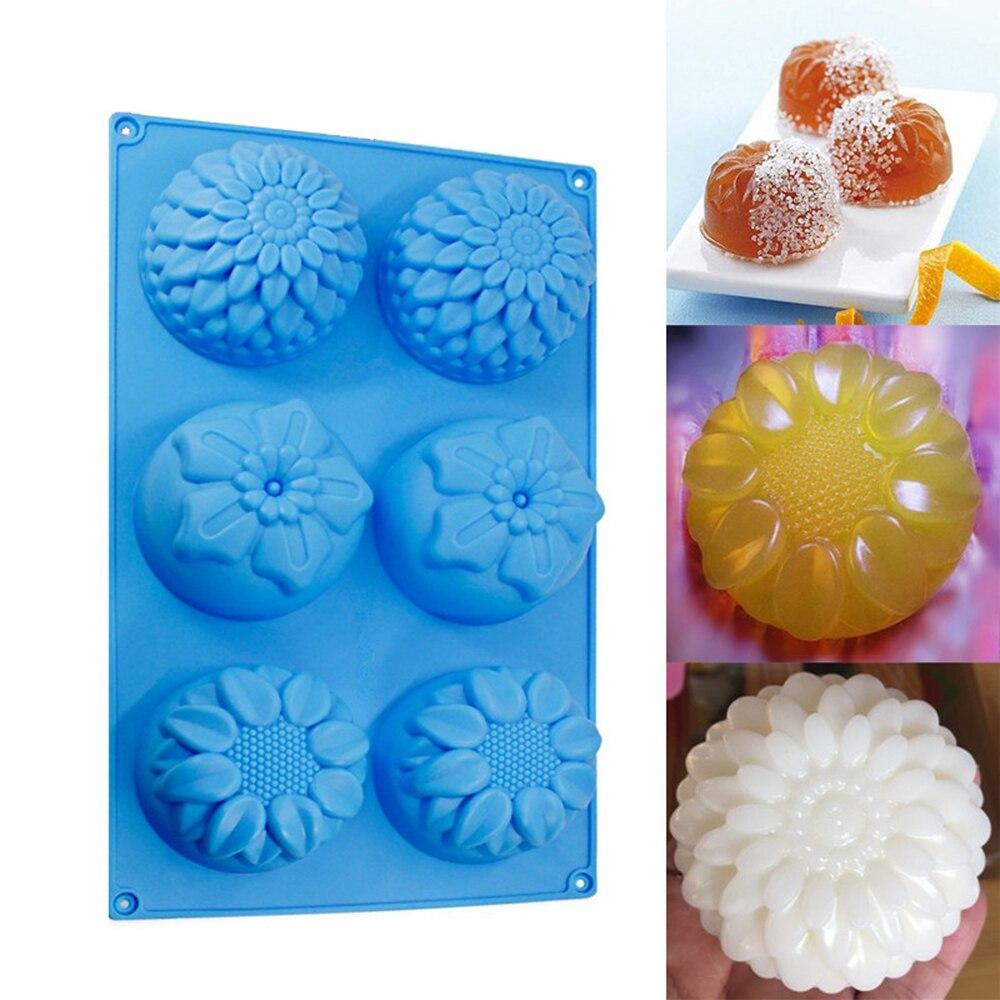 Blume geformte Silikon DIY handgemachte Kerze Kuchen Form liefert 6 Loch Handwerk Seife Form Werkzeug