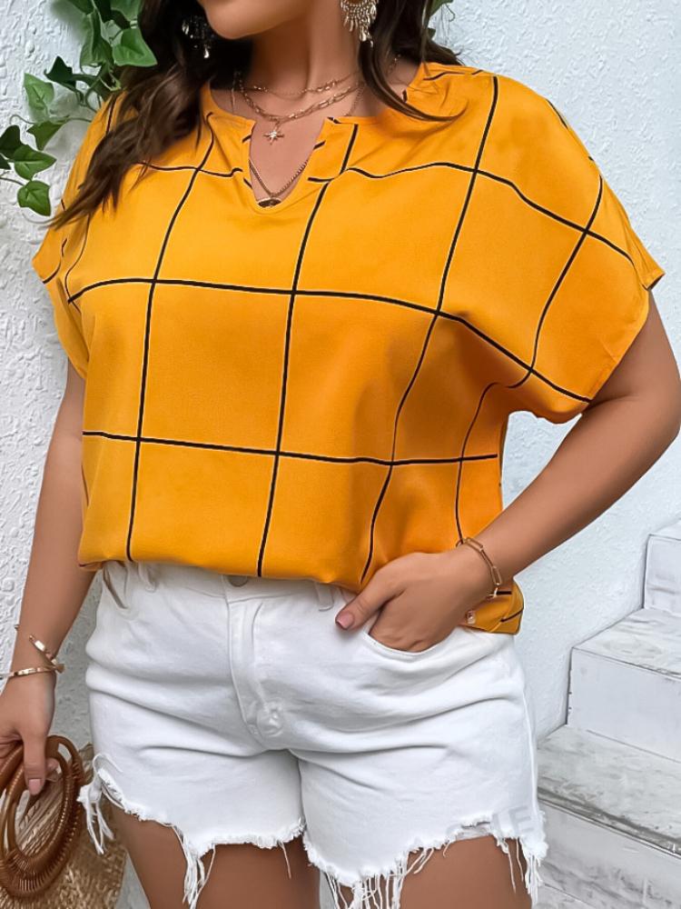 

Шикарні жіночі футболки в клітку 2024 р. Великий розмір з рукавом «летюча миша» Футболки великого розміру Жіночі широкі футболки великого розміру Жіночі модні футболки Літо 5XL 5XL жовтий