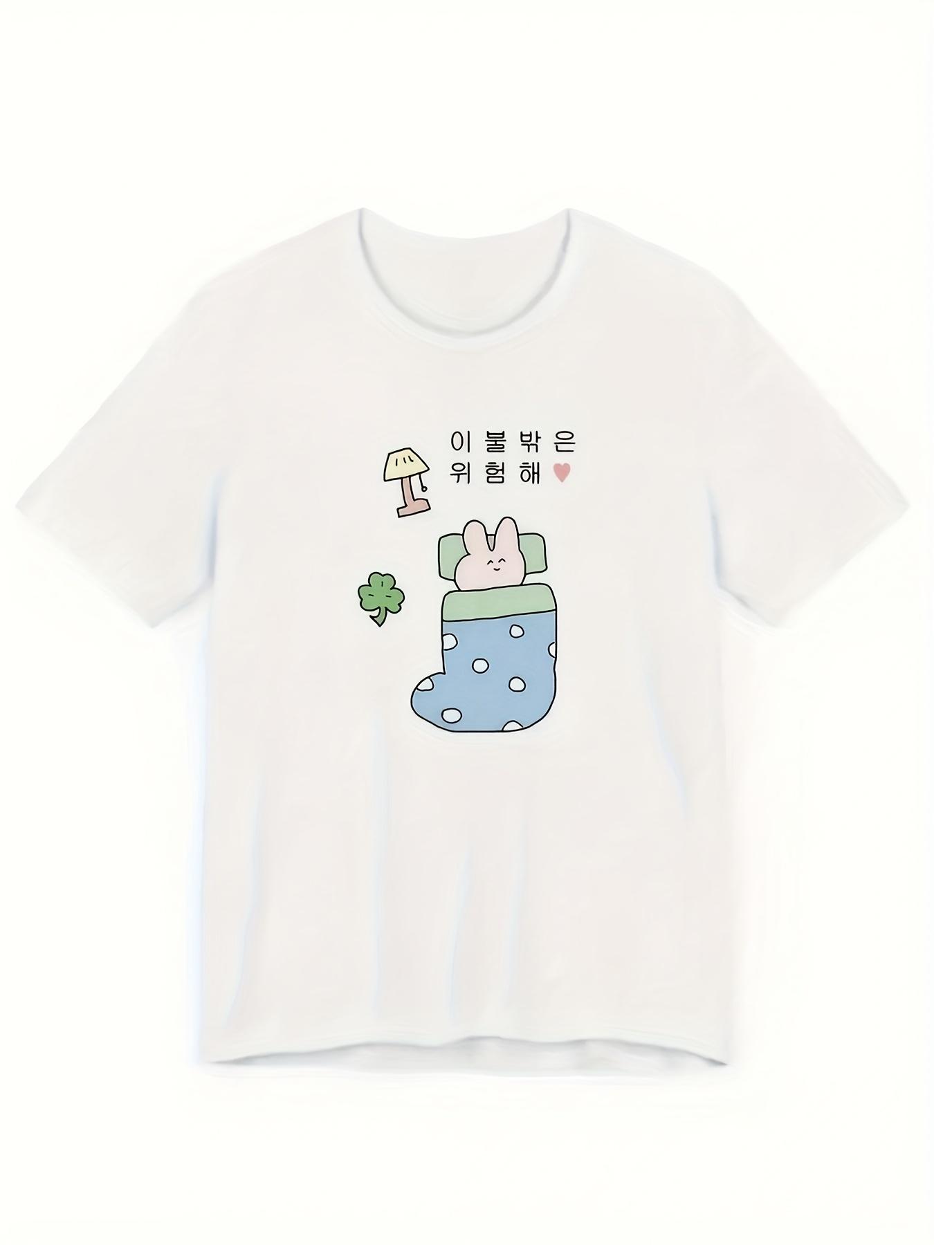 

Funny Korean Letter Print T Shirt Womens Clothing Unisexs Clothing 2026 Summer Casual Tee Harajuku Kawaii Sleeping Rabbit T Shirt XL