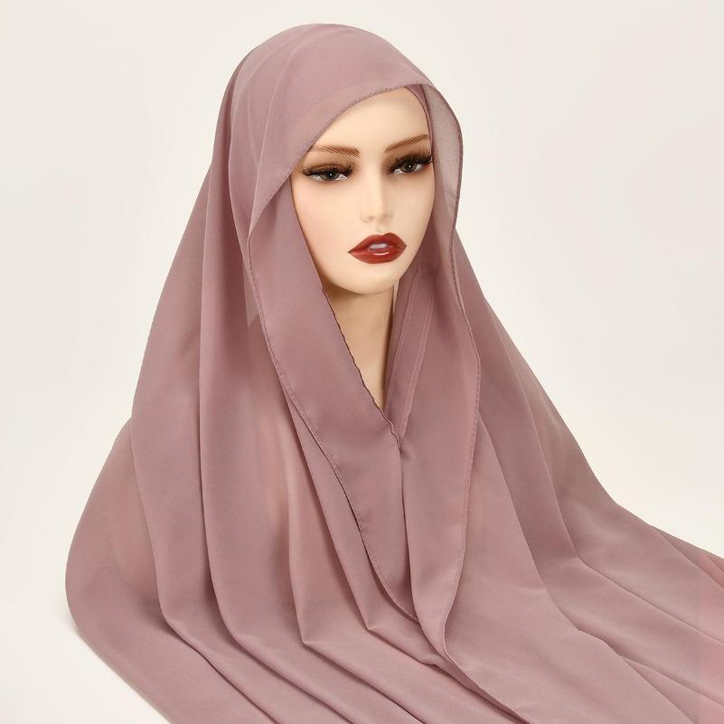 Instant Chiffon Hijab With Built In Magnet Buckle Solid Color Woman Muslim Hijab Scarf Soft Islam Turban Fashion Headband Shawl