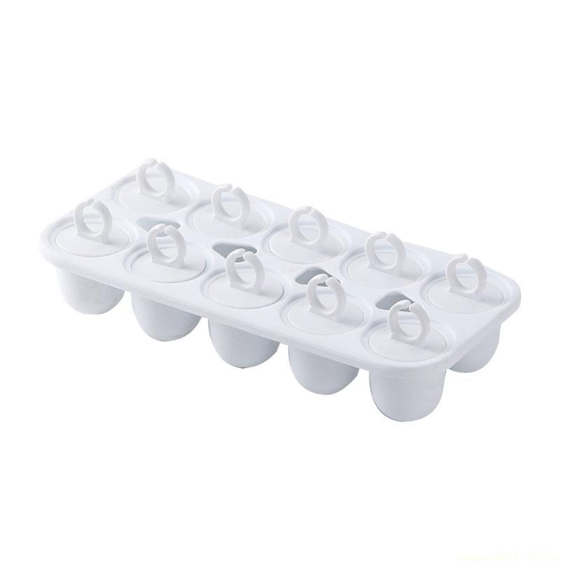 QX2E 10 Cavity Ice Lollys Mould Easy Release Ice Cream Molds with Ring Plastic