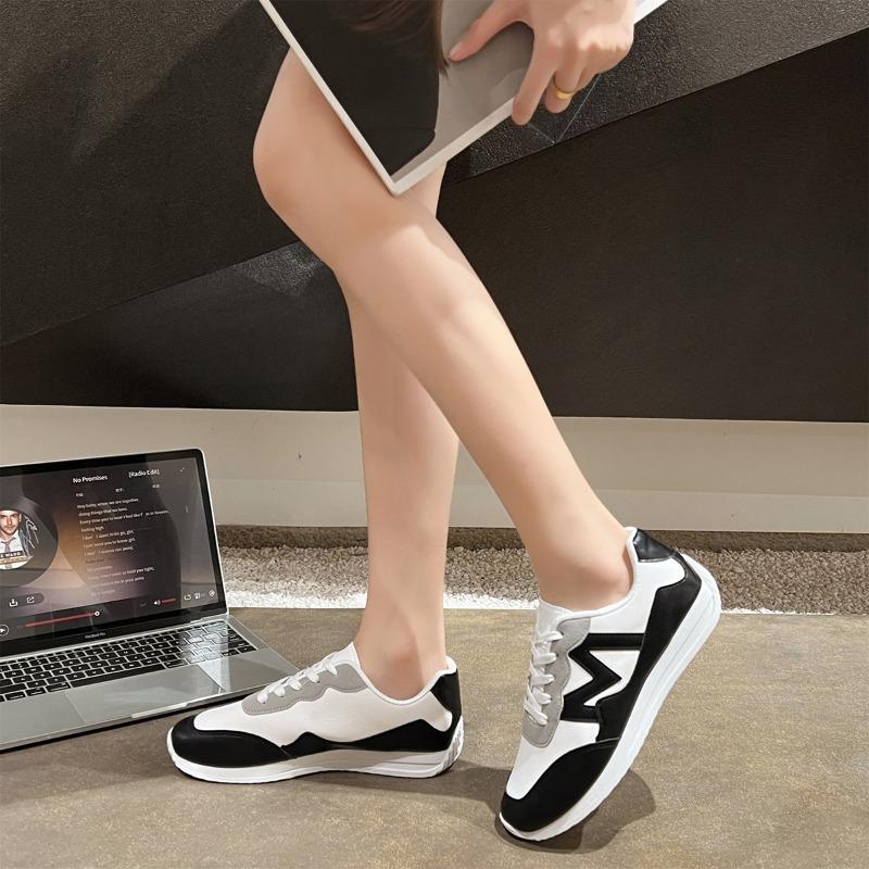 Fashion Women's Casual Sports Shoes Spring New Round Head Color Matching Before Lacing Soft Sole Non-slip Low Top Single Shoes
