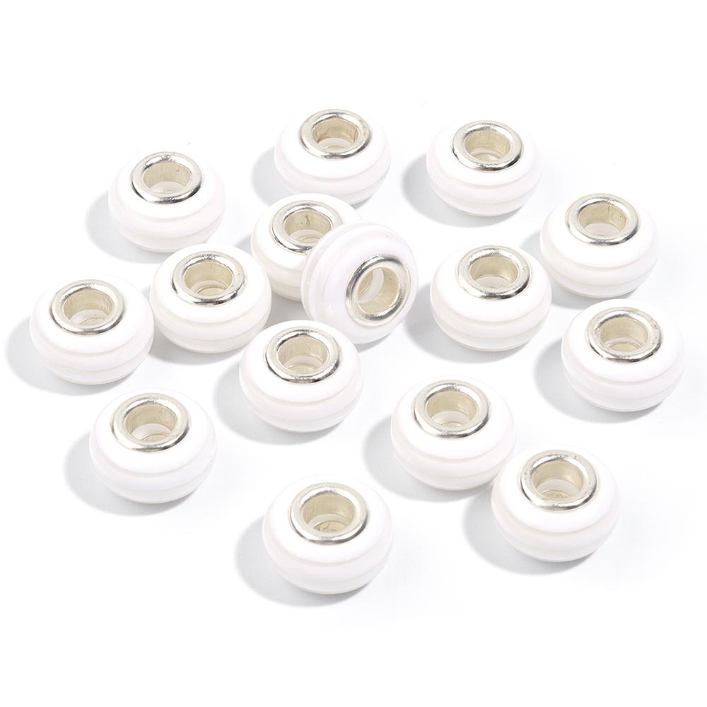 20pcs 14x8.5mm Resin Beads Rainbow Stripe Flat Round Big Hole Loose Beads For Jewelry Making DIY Bracelets Necklace Accessories