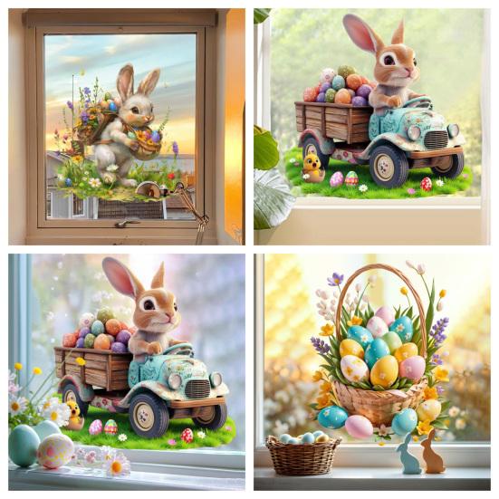 Window Sticker Healing Spring Window Scene Peel Stick Static Privacy Film Easter Bunny Egg Design Windows Doors Mirrors Decal