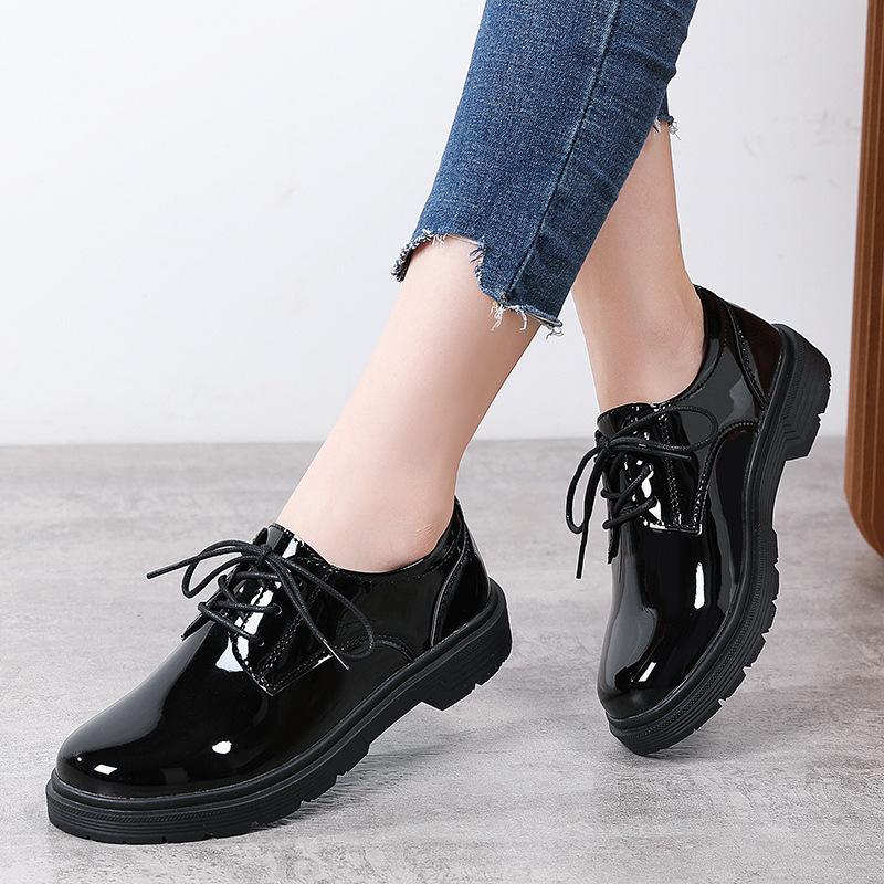 Platform Loafers Single Shoes British Style Small Leather Shoes Spring Thick Heel Lace-Up College Shoes Women