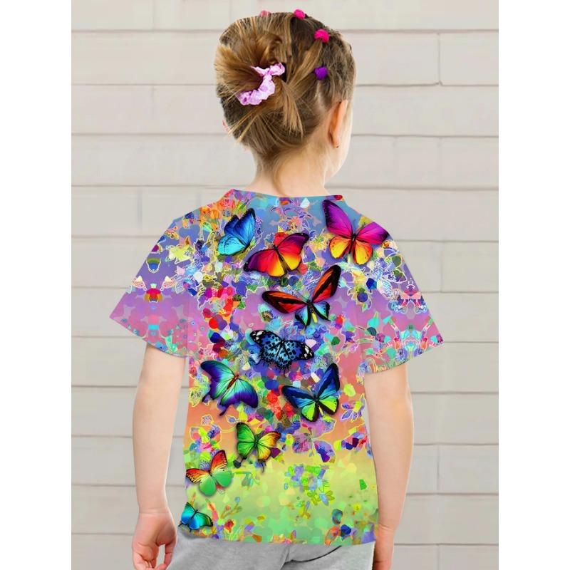 Abbigliamento Bambina Vestiti Bambina Maglietta Manica Corta Bambina Stampa Farfalla Carina Kawaii Girocollo Top Bambina Vestiti Estivi Bambini