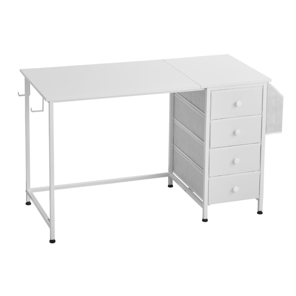 Computer Desk with Fabric Drawers, 120 Cm Reversible Study Work Writing Desk for Modern Home Office Bedroom, Simple Modern Cute PC Table Metal Frame