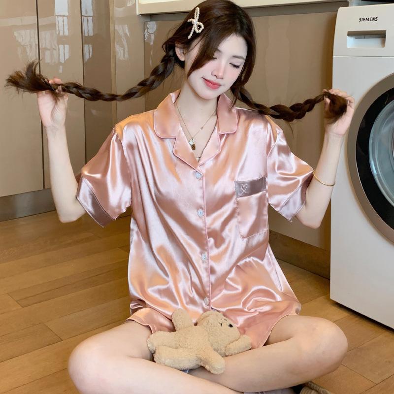 High-End Simulation Silk Women Can Wear Casual And Comfortable Short-Sleeved Loungewear Pajamas In Summer